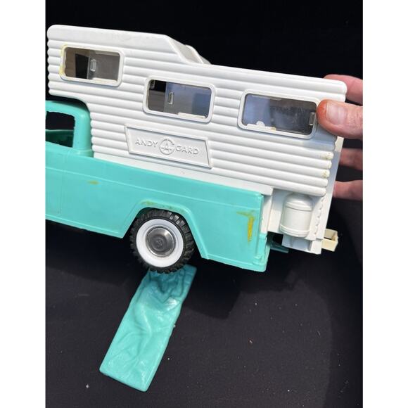 Vintage 1950s Andy Gard Plastic Toy Pick Up TEAL Truck with Camper! -3 - Picture 4 of 12